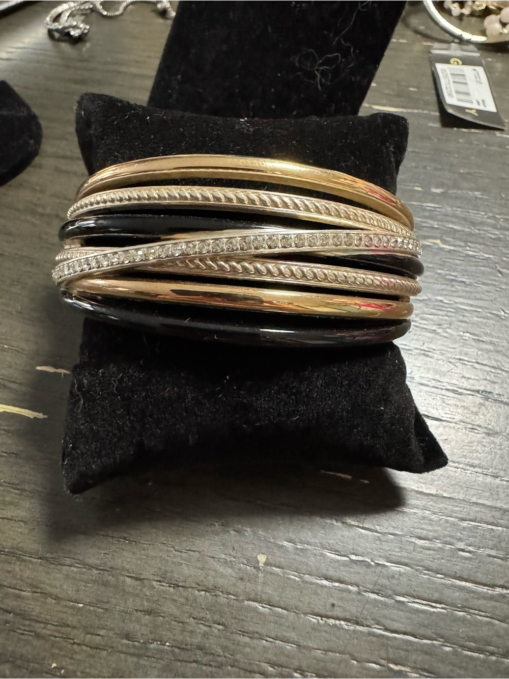 Brighton Multi-Row Black and Gold Bangle Bracelet - Women Jewelry